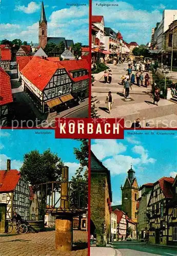 AK / Ansichtskarte Korbach Kirche Fussgaengerzone Marktplatz Fachwerkhaeuser Kat. Korbach