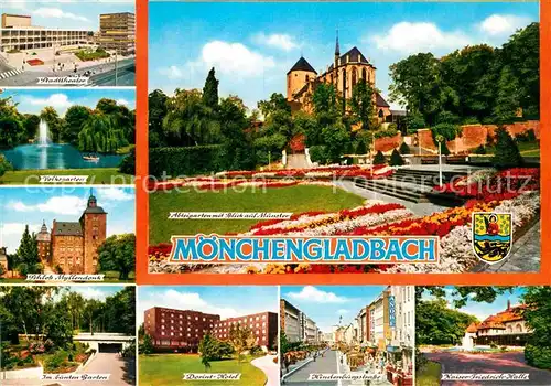 AK / Ansichtskarte Moenchengladbach Theater Volksgarten Schloss Garten Hotel Abteigarten Muenser Hindenburgstrasse Kaiser Friedrich Halle Kat. Moenchengladbach