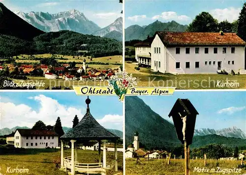 AK / Ansichtskarte Ohlstadt Panorama mit Zugspitze Wettersteingebirge Kurheim Inri Kat. Ohlstadt