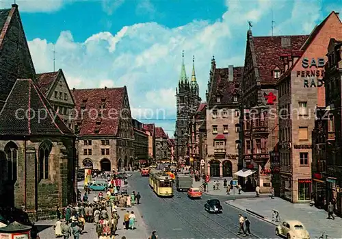 AK / Ansichtskarte Nuernberg Koenigstrasse mit Lorenzkirche Kat. Nuernberg