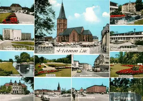 AK / Ansichtskarte Hamm Westfalen Bahnhof Oberlandesgericht Pauluskirche Kurhaus Klinik Anlagen Kurpark Westentor Kuranlagen Rathaus marktplatz Bahnhofstr Kurparkteich Kat. Hamm