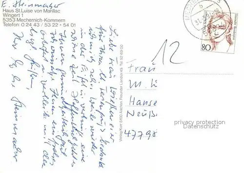 AK / Ansichtskarte Kommern Mechernich Haus St Luise von Marillac Gartenanlagen Kirchberg Pfarrzentrum Kat. Mechernich