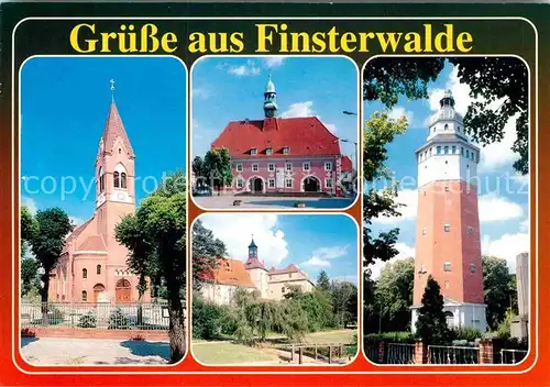 AK / Ansichtskarte Finsterwalde Kath Kirche Rathaus Schloss Wasserturm Kat. Finsterwalde