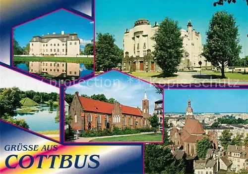 AK / Ansichtskarte Cottbus Schloss Branitz Staatstheater Seepyramide Branitzer Park Wendische Kirche Oberkirche Kat. Cottbus