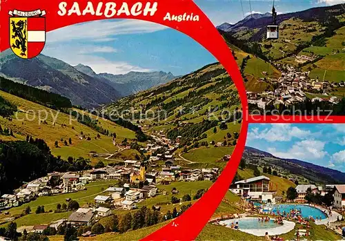 AK / Ansichtskarte Saalbach Hinterglemm Panorama Seilbahn Schwimmbad Kat. Saalbach Hinterglemm