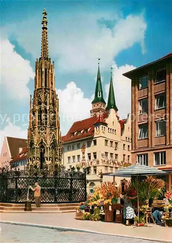 AK / Ansichtskarte Nuernberg Schoener Brunnen und Sebalduskirche Kat. Nuernberg