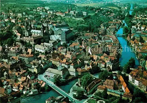 AK / Ansichtskarte Bamberg Fliegeraufnahme Regnitz Altes Rathaus Kaiserdom Kloster Michelsburg Kat. Bamberg