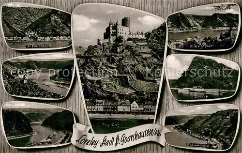 AK / Ansichtskarte St Goarshausen Blick ueber den Rhein Burg Loreley Tal Burg Katz Kat. Sankt Goarshausen