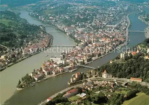 AK / Ansichtskarte Passau Fliegeraufnahme Donau Inn Ilz Kat. Passau