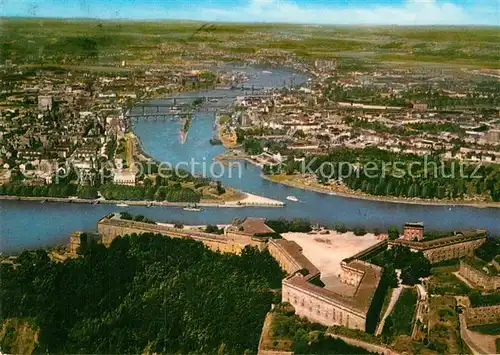 AK / Ansichtskarte Koblenz Rhein Fliegeraufnahme Festung Ehrenbreitstein Deutsches Eck Kat. Koblenz