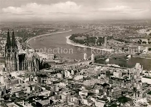 AK / Ansichtskarte Koeln Rhein Fliegeraufnahme mit Deutzer Bruecke Dom  Kat. Koeln