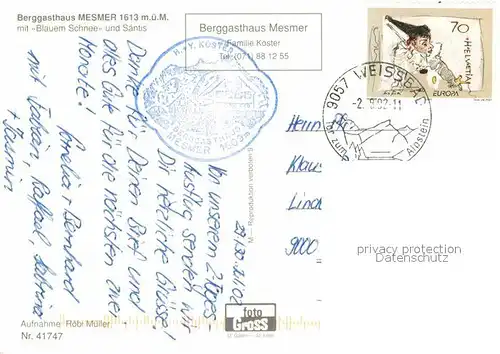 AK / Ansichtskarte Weissbad Berggasthaus Mesmer mit Blauem Schnee und Saentis Kat. Weissbad