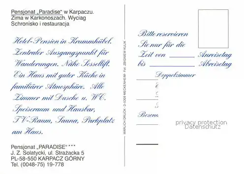AK / Ansichtskarte Karpacz Pension Paradiese Kat. Polen