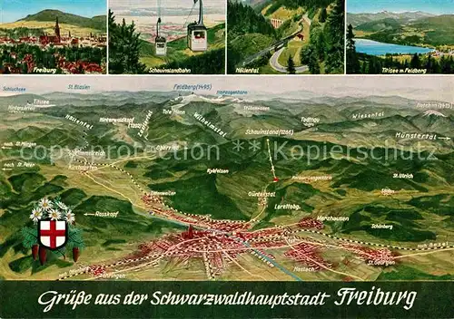 AK / Ansichtskarte Freiburg Breisgau Gesamtansicht Schauinslandbahn Landkarte Titisee Kat. Freiburg im Breisgau