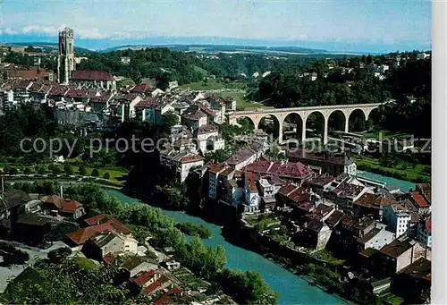 AK / Ansichtskarte Fribourg FR et la Sarine Cathedrale et Pont de Zaehringen Kat. Fribourg FR
