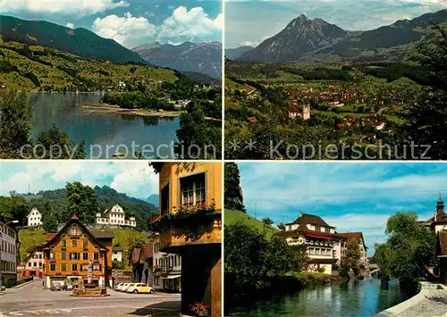 AK / Ansichtskarte Sarnen Pilatus Stanserhorn Dorfplatz mit Landenberg Promenade Sarner Aa Kat. Sarnen