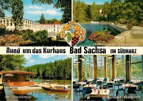 AK / Ansichtskarte Bad Sachsa Harz Kurhaus Schmelzteich Kurhausrestaurant Promenade Kat. Bad Sachsa
