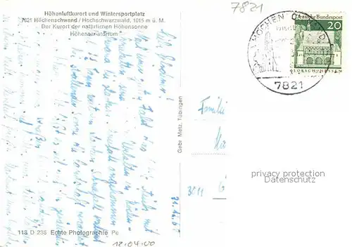 AK / Ansichtskarte Hoechenschwand Hoehensanatorium  Kat. Hoechenschwand