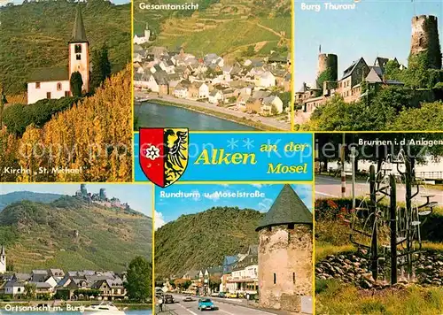 AK / Ansichtskarte Alken Koblenz mit Burg Thurant Fliegeraufnahme Rundturm und Moselstrasse Kat. Alken