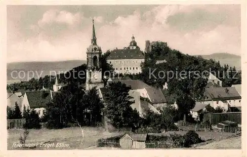 AK / Ansichtskarte Frauenstein Sachsen Ortsansicht mit Kirche und Schloss Burgruine Kat. Frauenstein Sachsen