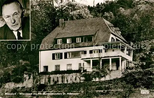 AK / Ansichtskarte Rhoendorf Wohnhaus Alt Bundeskanzler Dr Konrad Adenauer Portrait Kat. Bad Honnef