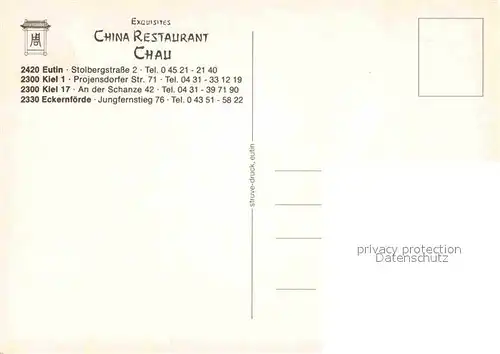 AK / Ansichtskarte Kiel China Restaurant Chau Kat. Kiel