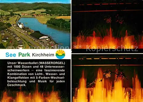 AK / Ansichtskarte Kirchheim Hessen Fliegeraufnahme See Park Wasserballett Kat. Kirchheim