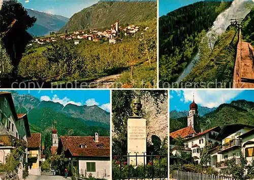 AK / Ansichtskarte Partschins Merano Suedtirol Panorama Ortsmotive Denkmal Peter Mitterhofer Wasserfall Kat. Merano