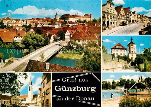 AK / Ansichtskarte Guenzburg Donau Panorama Teilansichten Schwimmbad