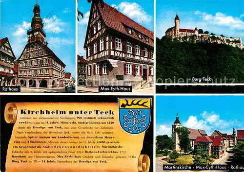 AK / Ansichtskarte Kirchheim Teck Rathaus Max Eyth Haus Burg Teck Martinskirche Rathaus Kat. Kirchheim unter Teck