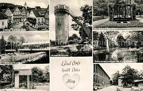 AK / Ansichtskarte Bad Orb Hotel weisses Ross Dr. Scherf Denkmal Saline Lesehalle Kat. Bad Orb