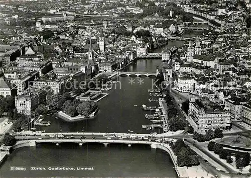 AK / Ansichtskarte Zuerich ZH Fliegeraufnahme Quaibruecke Limmat