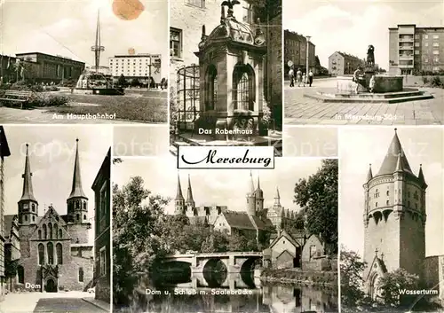 AK / Ansichtskarte Merseburg Saale Hauptbahnhof Rabenhaus Dom Schloss Saalebruecke Wasserturm Kat. Merseburg