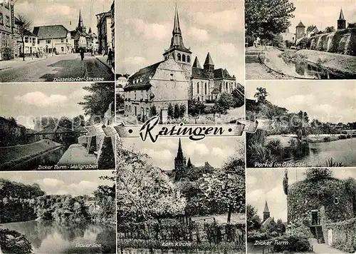 AK / Ansichtskarte Ratingen Duesseldorfer Strasse Dicker Turm Wallgraben Blauer See Kirche  Kat. Ratingen