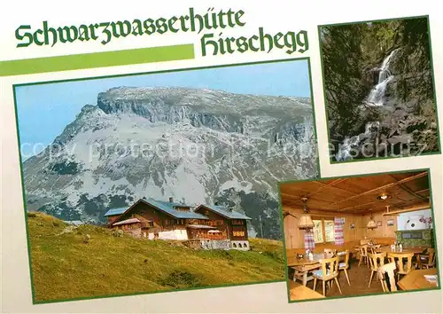 AK / Ansichtskarte Hirschegg Kleinwalsertal Vorarlberg Schwarzwasserhuette DAV Gaststube Wasserfall Kat. Mittelberg