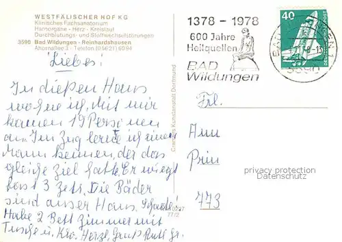 AK / Ansichtskarte Reinhardshausen Sanatorium Westfaelischer Hof Speisesaal Fliegeraufnahme Kat. Bad Wildungen