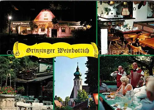 AK / Ansichtskarte Wien Grinzinger Weinbottich Heurigenrestaurant Garten Kirche Gaststube Kat. Wien