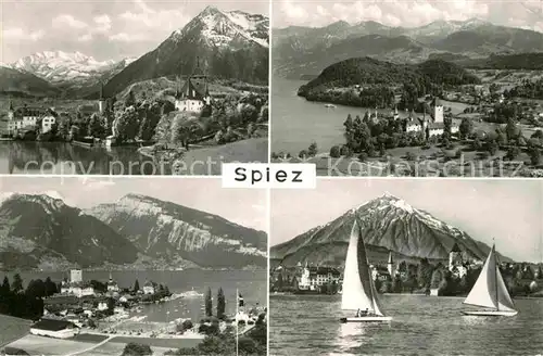AK / Ansichtskarte Spiez BE Panorama Thunersee Alpen Segelboot Kat. Spiez