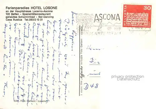 AK / Ansichtskarte Ascona Lago Maggiore Ferienparadies Hotel Losone
