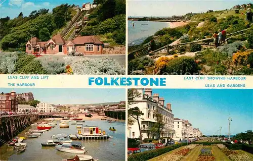 AK / Ansichtskarte Folkestone Leas Cliff and Lift The Harbour East Cliff Showing Harbour Leas and Gardens Kat. Shepway