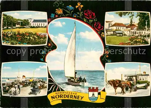 AK / Ansichtskarte Norderney Nordseebad Park Hafenpartie Segelschiff Wattwagen Kat. Norderney