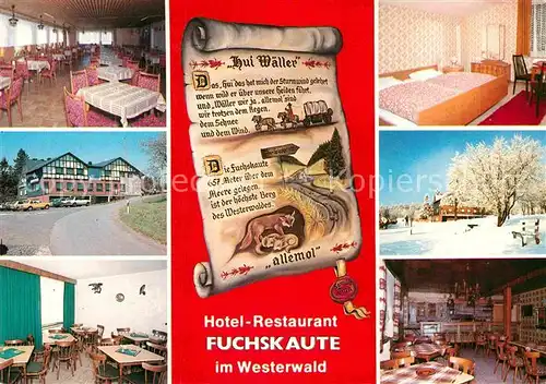AK / Ansichtskarte Willingen Westerwald Hotel Restaurant Fuchskaute Gastraeume Zimmer Kat. Willingen