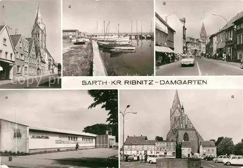 AK / Ansichtskarte Barth Dammstr Segelbootshafen Thaelmannstr HO Kaufhalle Marktplatz St Marienkirche Kat. Barth
