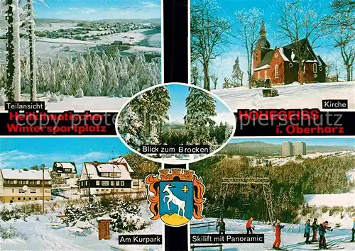 AK / Ansichtskarte Hohegeiss Harz Kirche Kurpark Skilift Panoramic Winterlandschaft Kat. Braunlage