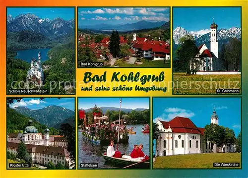 AK / Ansichtskarte Bad Kohlgrub Schloss Neuschwanstein Sankt Colomann Kloster Ettal Wieskirche Kat. Bad Kohlgrub