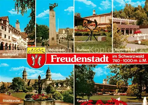 AK / Ansichtskarte Freudenstadt Marktplatz Venussaeule Kurhaus Kurmittelhaus Stadtkirche Kurpark Kat. Freudenstadt