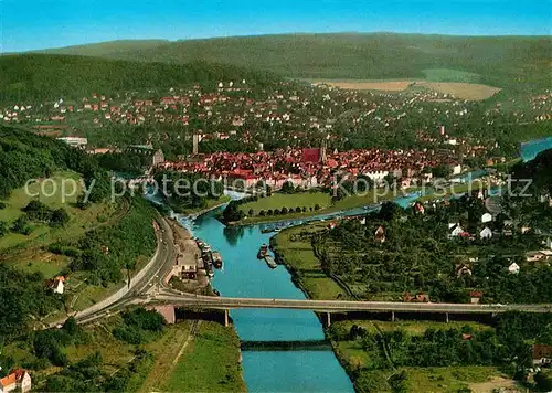 AK / Ansichtskarte Hannoversch Muenden Fliegeraufnahme Weserbruecke mit Blick zur Stadt Kat. Hann. Muenden