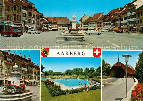 AK / Ansichtskarte Aarberg Marktplatz Schwimmbad Brunnen Bruecke Kat. Aarberg