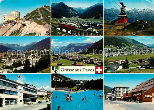 AK / Ansichtskarte Davos GR Teilansichten Bahn Viadukt Seilbahn Schwimmbad Hotels Kat. Davos