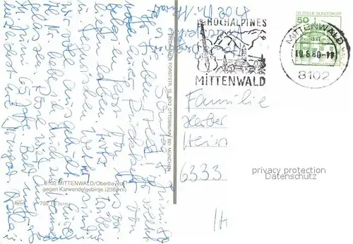 AK / Ansichtskarte Mittenwald Bayern mit Karwendelgebirge Kat. Mittenwald